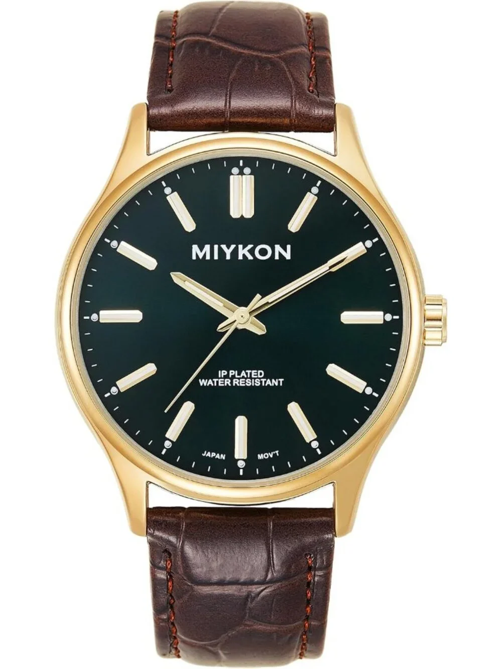 Men's Brown And Green Analog Leather Strap Ultra-Thin Waterproof Classic Watch